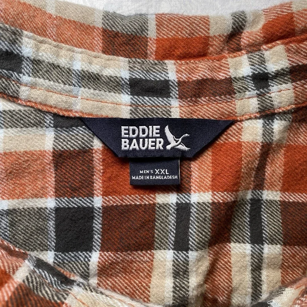 Eddie Bauer Flannel Shirt Mens XXL Blue Orange Plaid Button Up Lot 2